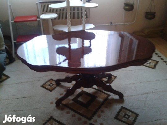 Antik intarziás póklábú szalon asztal 120x70cm 55cm magas