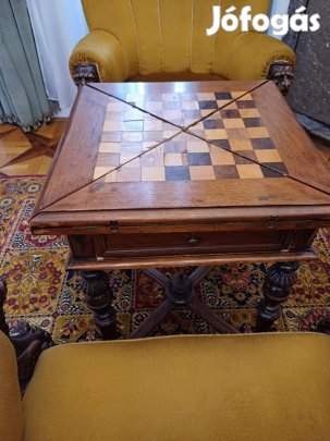Antik intarziás sakk asztal 