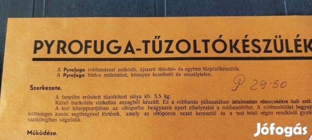 Antik irat. 1939.Pyrofuga-tűzoltókészülék