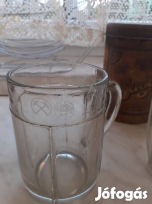 Antik jelzett üveg sörös korsó Orosházi üveggyár