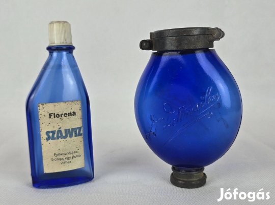 Antik kék szájvíz üveg és kórházi köpőpalack (T:185)