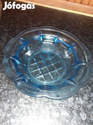 Antik kék üveg salátás tál átm 22cm ritka