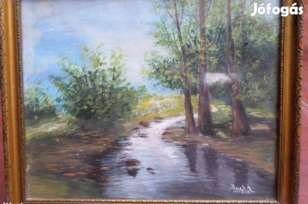 Antik kép festmény tájkép 30x40 cm