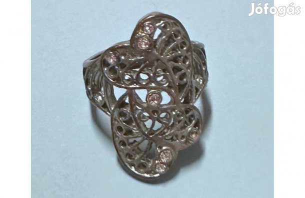 Antik kézműves ezüstözött bronz köves gyűrű 17,5 mm