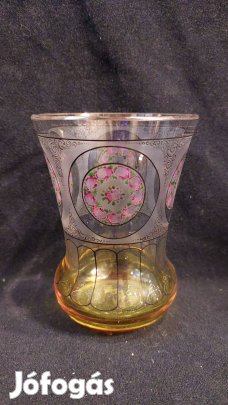 Antik kézzel festett üveg pohár