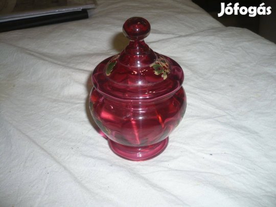 Antik kézzel fúvott üveg cukortartó bonbonier