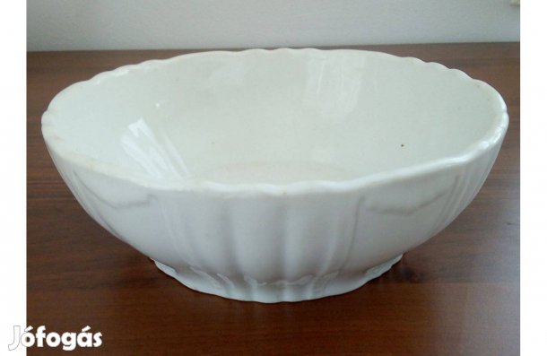 Antik kínáló tál fodros-gyöngyös fehér gránit pogácsás tál