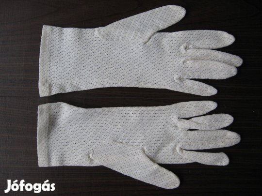 Antik kis női méretű csipkekesztyű, fehér, kellék