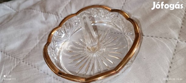 Antik kristály aranyozott szélű gyűrű tartó ritkaság. Utánvét 