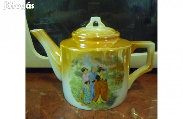 Antik lüszter mázas Zsolnay gésákkal díszített teáskanna