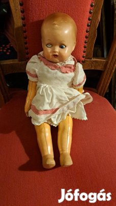 Antik masé baba, textil/bőr testtel 192030-as évek,