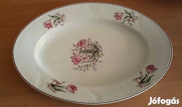 Antik nagy tál gyönyörű, finom pasztell virágos