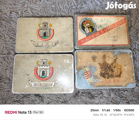 Antik négy darab szívarkás pléh doboz .Utánvét 