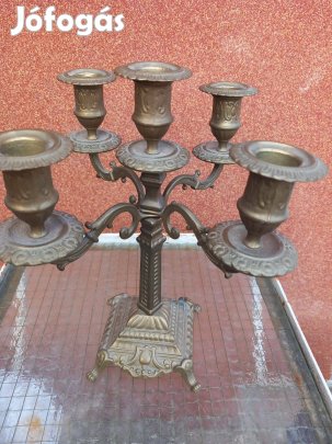 Antik nehéz tömör réz gyertyatartó 30cm