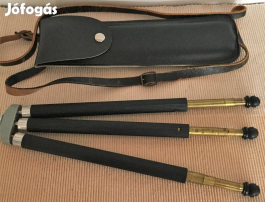 Antik német teleszkópos kameraállvány bőr tokkal