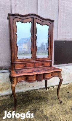 Antik neobarokk emelvényes,tükrös íróasztal