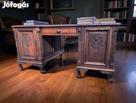 Antik neobarokk kétoldalas íróasztal