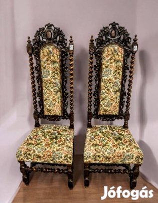 Antik neoreneszánsz magas támlás szék pár