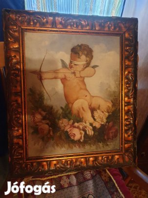 Antik olaj-vászon nyilazó puttó festmény szignós 53X63cm eladó!