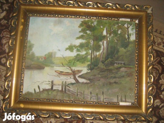 Antik olajvászon festmény florentin jellegű keretben