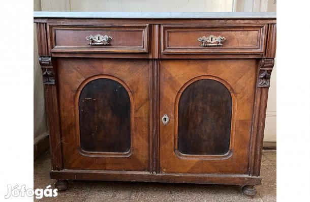 Antik ónémet faragott márványlapos tálaló szekrény, komód!