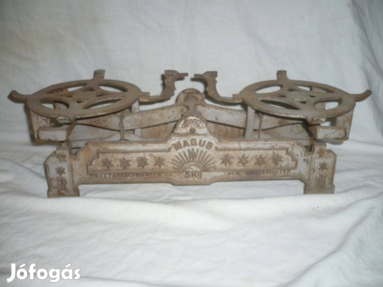 Antik öntöttvas magus asztali mérleg