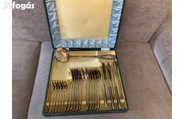 Antik orosz ezüstözött evőeszközkészlet, 25 db-os