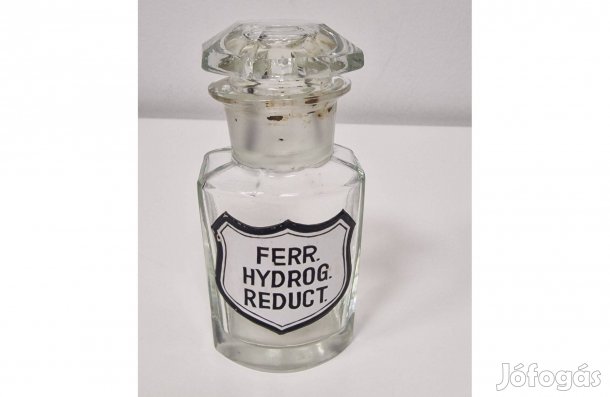 Antik patika üveg "Ferr. Hydrog. Reduct" felirattal a kartuson eladó