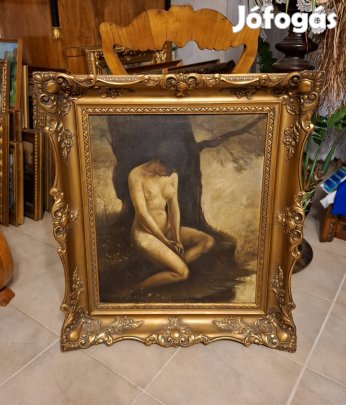 Antik ragyogó festmény! Női akt a szabadban!