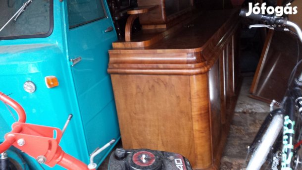 Antik régi Art deco vitrin diófa komód tálaló szekrény íves frontú