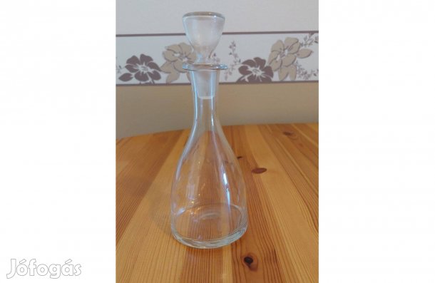 Antik régi csiszolt fújt, metszett üvegkiöntő, palack dugóval