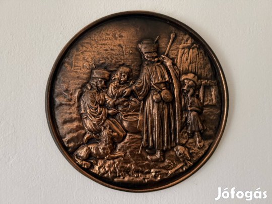 Antik régi réz bronz fali kép Hortobágy 