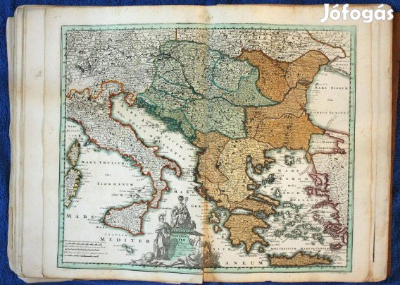 Antik régi térkép atlasz kb. 1720 Atlas 38 db színezett rézkarc