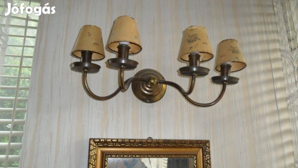 Antik réz 4 égős falra "tálcás" lámpa eredeti barokkos nagyobb méretű