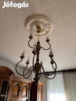 Antik réz + fa csillár