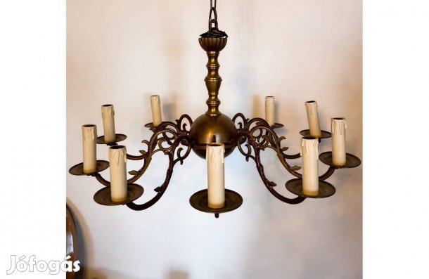 Antik réz csillár 10 égős átm:70 h: 80 hibátlan