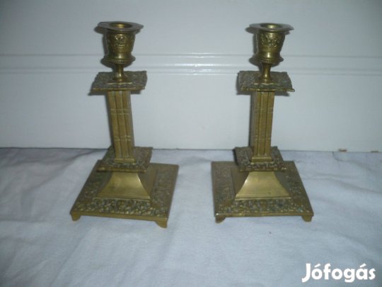 Antik réz díszes gyertyatartó pár