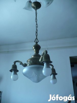 Antik réz mennyezeti lámpa csiszolt burával