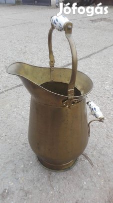 Antik réz nagy méretű Porcelán fogantyús vízhordó kanna ritka