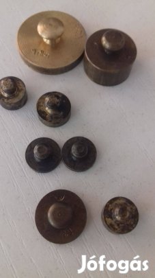 Antik réz patika kis grammos súlykészlet 8db egybe