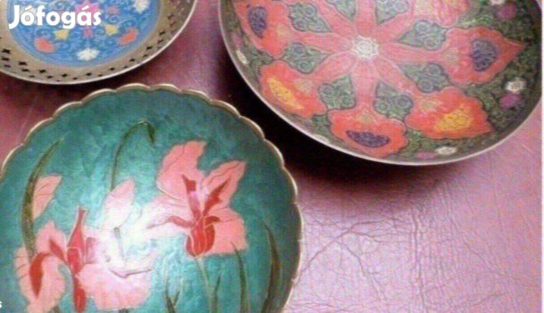 Antik réz tűzzománc edény tál kínáló gyönyörű