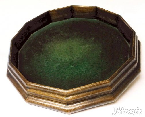 Antik sokszögű posztó béléses tálca biedermeier stílusú kisipari munka