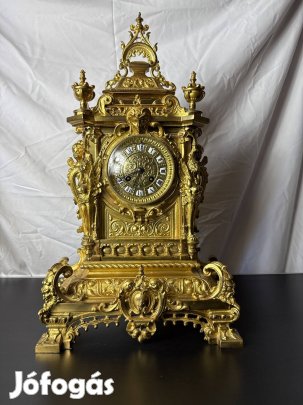 Antik stílusú, díszes bronz kandallóóra - gyűjtői darab