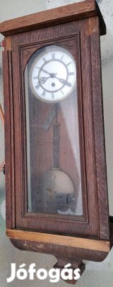 Antik súlyhajtásos falióra ingaórás, római porcelán számlapos