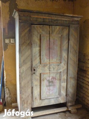 Antik szekrény egyajtós, festett (Ősrégi, muzeális darab )