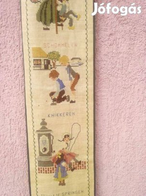 Antik szövött rézveretes imaházi csengőzsinór hímzett jelenetekkel Hol