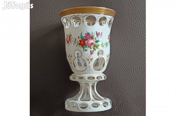Antik talpas díszkehely Bohemian kristály üveg kehely aranyozott,19szd