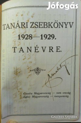 Antik tanári zsebkönyv, dedikált - Boleratzky Gyula, Zalaegerszeg)