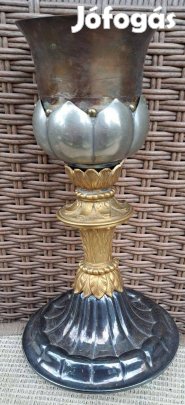 Antik templomi kehely / misekehely, aranyozott és ezüstözött díszítéss