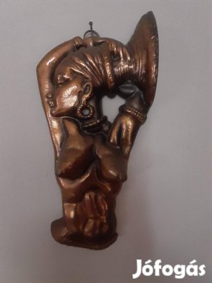 Antik tömör réz női akt fali kép 30cm